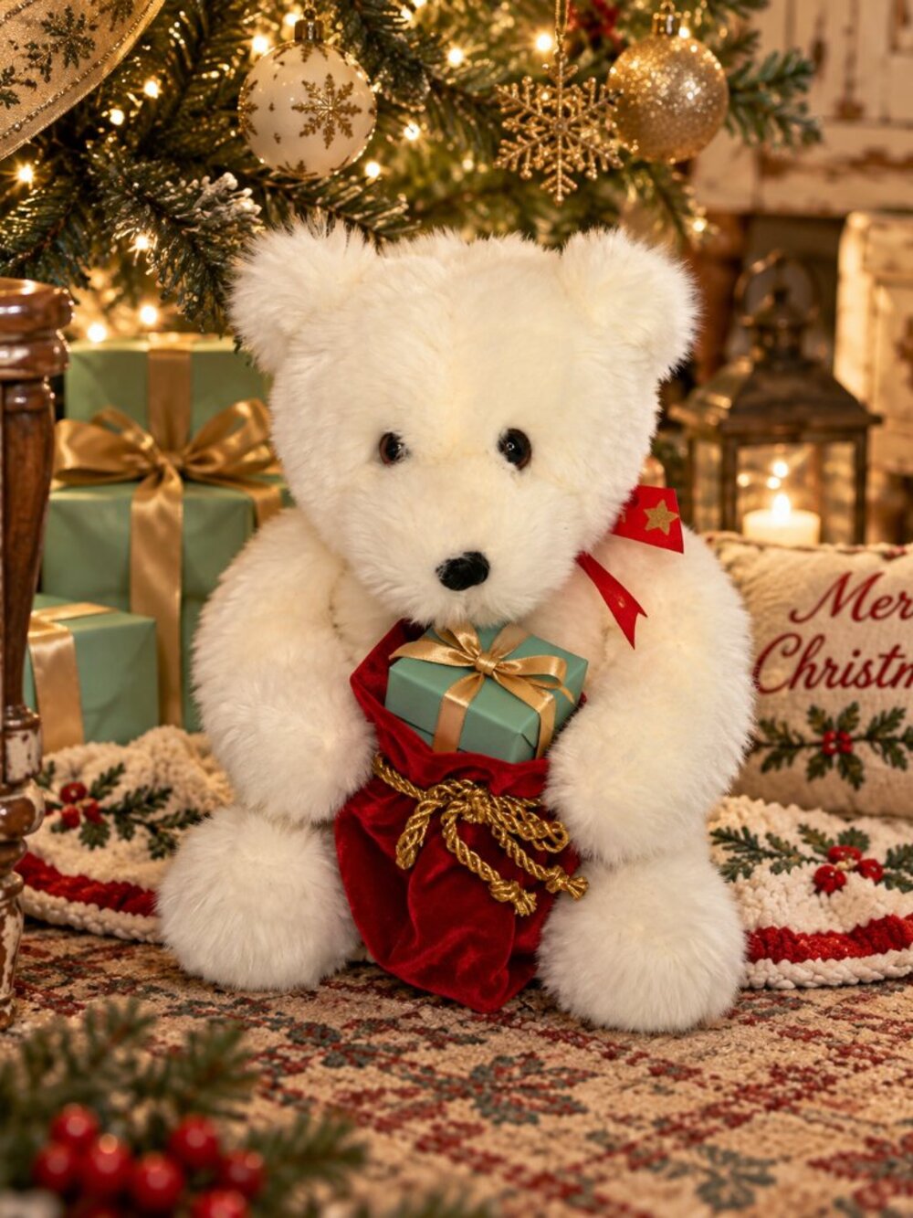 Vintage 1999 GUND Holiday Edition White Christmas Teddy Bear 15”